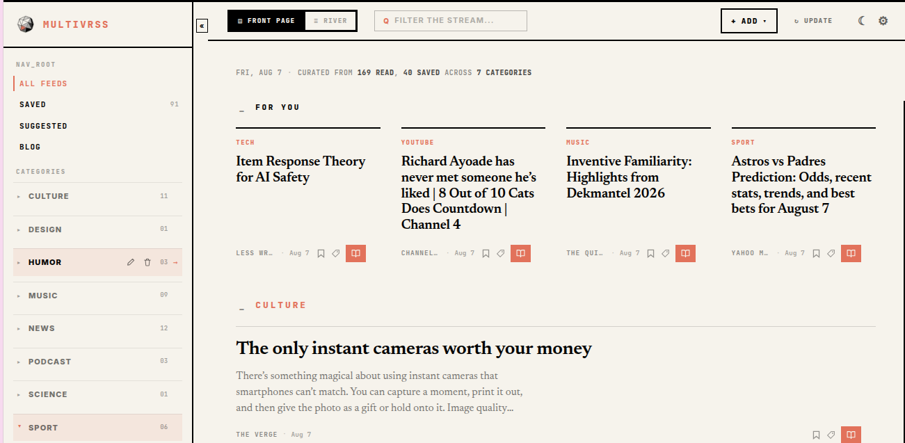 Front Page curata di multivrss.com, organizzata per categorie
